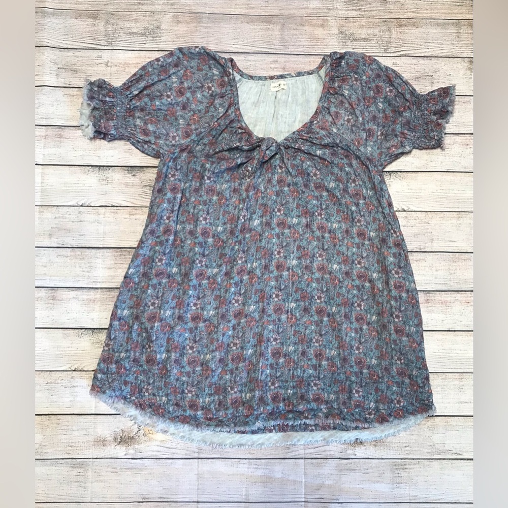 Natural Life Floral Blue Women's Top Size M